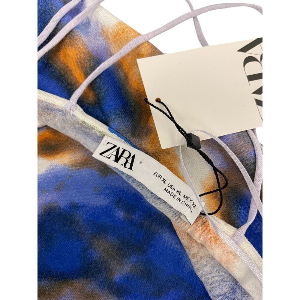 Zara Womens Dress XL Tie Dye Printed Midi Blue Gold Sleeveless 9874/001 NWT - Picture 4 of 13